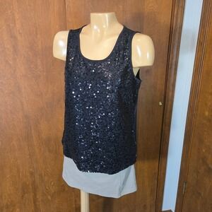 Chico's Womens Tank Top Black  Size 1 Sequin Sleeveless Scoop Neck Packable